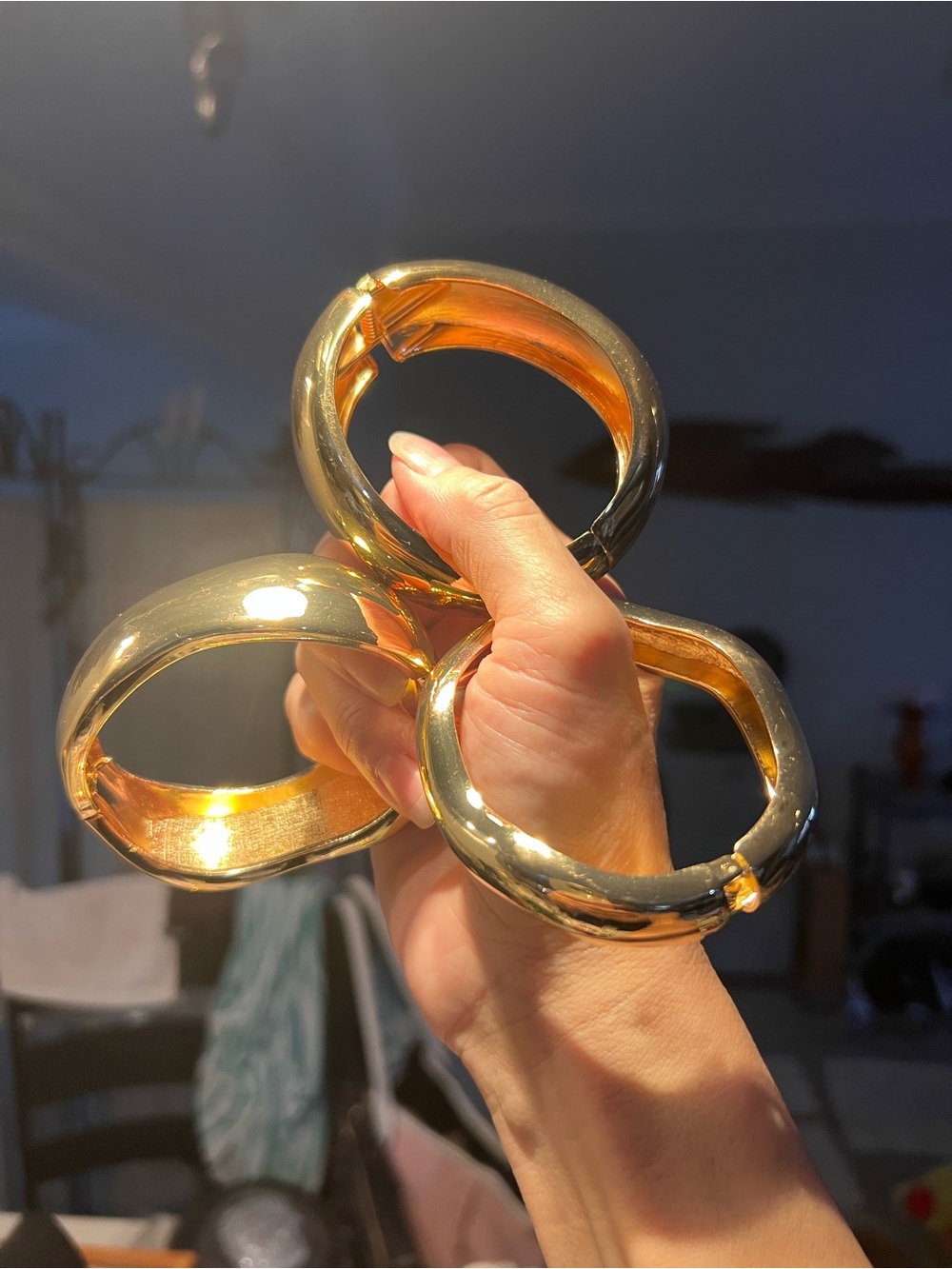 Gold-Tone Chunky Hinged Bangles - Set of 3
